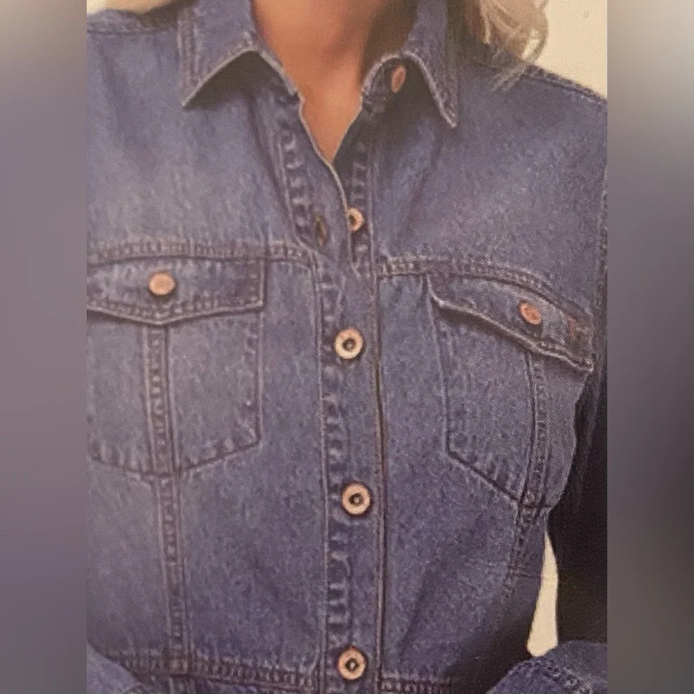 Women’s FRYE Button Front Dark Wash Denim Dress - Picture 5 of 12
